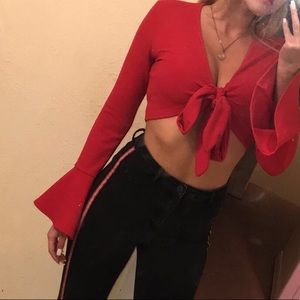 Long sleeve red ruffle top